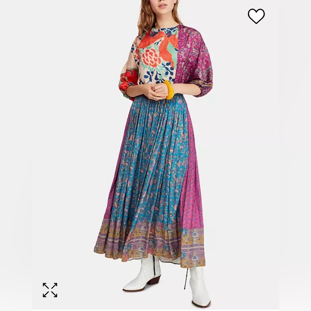 Free People Multi Pattern Maxi Tie Back Dress | Blue, Purple, Orange | Medium - Picture 2 of 12